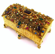Load image into Gallery viewer, Antique Austrian Jeweled Encrusted Gilt Ormolu Jewelry Box