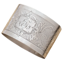 Load image into Gallery viewer, Antique Belle Époque French Sterling Silver Napkin Ring, Ornate Floral Guilloche Engraved Decoration