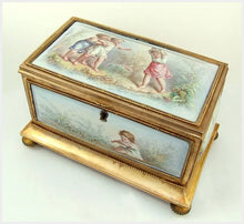 Load image into Gallery viewer, Antique French Gilt Bronze & Enamel Jewelry Casket / Box, Children at Play