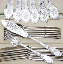 Load image into Gallery viewer, Antique French Sterling Silver 24pc Flatware Set Art Nouveau Pierced Fork & Knife Fish Service