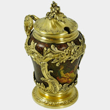 Load image into Gallery viewer, Antique French Sterling Silver Mustard Pot, Enamel on Copper, Gilt Vermeil