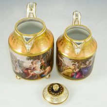 Load image into Gallery viewer, Antique Vienna Austria Porcelain Hand Painted Teapot & Creamer Set, Raised Gold Enamel Nude Portrait of Goddess Diana
