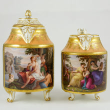 Load image into Gallery viewer, Antique Vienna Austria Porcelain Hand Painted Teapot & Creamer Set, Raised Gold Enamel Nude Portrait of Goddess Diana