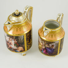 Load image into Gallery viewer, Antique Vienna Austria Porcelain Hand Painted Teapot & Creamer Set, Raised Gold Enamel Nude Portrait of Goddess Diana