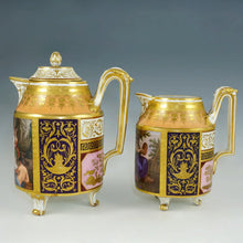 Load image into Gallery viewer, Antique Vienna Austria Porcelain Hand Painted Teapot & Creamer Set, Raised Gold Enamel Nude Portrait of Goddess Diana