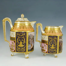Load image into Gallery viewer, Antique Vienna Austria Porcelain Hand Painted Teapot & Creamer Set, Raised Gold Enamel Nude Portrait of Goddess Diana
