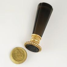 Load image into Gallery viewer, Antique French 18K Gold Wax Seal Desk Stamp Carved Smoky Topaz Handle