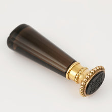 Load image into Gallery viewer, Antique French 18K Gold Wax Seal Desk Stamp Carved Smoky Topaz Handle