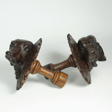 Load image into Gallery viewer, Pair Antique Victorian Black Forest Carved Wood Dog Head Curtain Tiebacks Holdbacks
