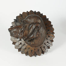 Load image into Gallery viewer, Pair Antique Victorian Black Forest Carved Wood Dog Head Curtain Tiebacks Holdbacks