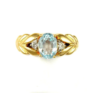 14K Gold Ring Blue Topaz & Diamond