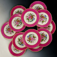 Load image into Gallery viewer, Antique French Limoges Porcelain Hand Painted 13pc Pink & Gold Dessert Service, Floral Artist Signed Serving Tray & Plates Set