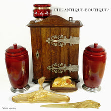 Load image into Gallery viewer, Antique Victorian Bohemian Enamel Ruby Glass Box, Birds, Vanity, Trinket Box, Powder Jar