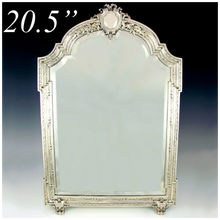 Load image into Gallery viewer, Large Antique 19c French Sterling Silver Beveled Glass Table Top Dresser / Vanity Mirror