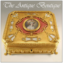 Load image into Gallery viewer, Massive Antique French Miniature Portrait & Guilloche Enamel Gilt Bronze Jewelry Casket