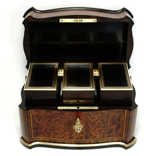 Load image into Gallery viewer, Antique French TAHAN Paris Burl Wood Tea Caddy Box with Three Canisters