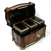 Load image into Gallery viewer, Antique French TAHAN Paris Burl Wood Tea Caddy Box with Three Canisters