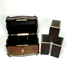 Load image into Gallery viewer, Antique French TAHAN Paris Burl Wood Tea Caddy Box with Three Canisters