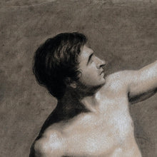 Load image into Gallery viewer, Antique French Charcoal Life Drawing Male Portrait Academic Study