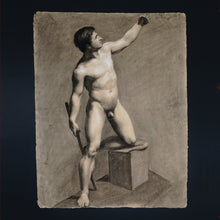 Load image into Gallery viewer, Antique French Charcoal Life Drawing Male Portrait Academic Study