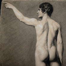 Load image into Gallery viewer, Antique French Academic Study Charcoal Life Drawing Male Portrait