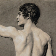 Load image into Gallery viewer, Antique French Academic Study Charcoal Life Drawing Male Portrait