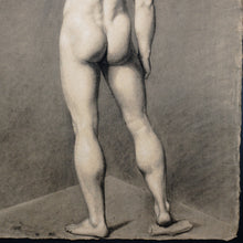 Load image into Gallery viewer, Antique French Academic Study Charcoal Life Drawing Male Portrait