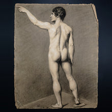 Load image into Gallery viewer, Antique French Academic Study Charcoal Life Drawing Male Portrait