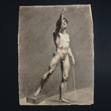 Load image into Gallery viewer, Antique French Academic Study Male Portrait Charcoal Life Drawing