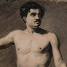 Load image into Gallery viewer, Antique French Academic Male Portrait Study Charcoal Life Drawing