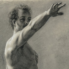 Load image into Gallery viewer, Antique French School Academic Study Male Portrait Charcoal Life Drawing