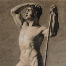 Load image into Gallery viewer, French School Charcoal Life Drawing Academic Male Portrait Study