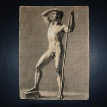 Load image into Gallery viewer, French School Charcoal Life Drawing Academic Male Portrait Study
