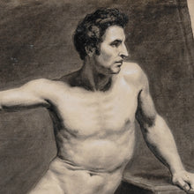 Load image into Gallery viewer, Antique French Academic Male Study Charcoal Life Drawing Portrait