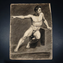 Load image into Gallery viewer, Antique French Academic Male Study Charcoal Life Drawing Portrait