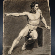 Load image into Gallery viewer, Antique French Academic Male Study Charcoal Life Drawing Portrait
