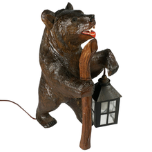 Load image into Gallery viewer, Swiss Black Forest Carved Wood Bear Table Lamp