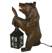 Load image into Gallery viewer, Swiss Black Forest Carved Wood Bear Table Lamp