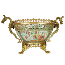 Load image into Gallery viewer, 19th Century Chinese Canton Porcelain Famille Rose Medallion Bowl French Gilt Bronze Mounts