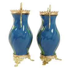 Load image into Gallery viewer, Pair Art Nouveau Ceramic Bronze Vases Boch Freres Keramis BFK Jugendstil