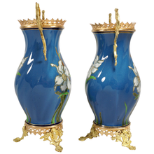 Load image into Gallery viewer, Pair Art Nouveau Ceramic Bronze Vases Boch Freres Keramis BFK Jugendstil