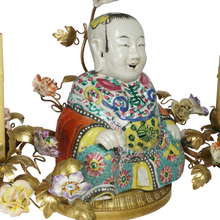 Load image into Gallery viewer, French Chinoiserie Porcelain Gilt Bronze Table Lamp Famille Rose Buddha