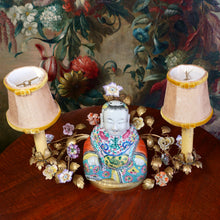 Load image into Gallery viewer, French Chinoiserie Porcelain Gilt Bronze Table Lamp Famille Rose Buddha