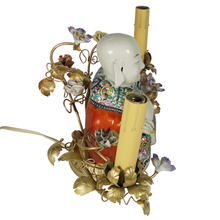 Load image into Gallery viewer, French Chinoiserie Bronze Boudoir Lamp Famille Rose Porcelain Buddha, Hand Painted Flowers