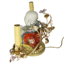 Load image into Gallery viewer, French Chinoiserie Bronze Boudoir Lamp Famille Rose Porcelain Buddha, Hand Painted Flowers