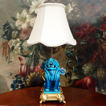 Load image into Gallery viewer, French Chinoiserie Gilt Bronze Lamp Porcelain Foo Dog Turquoise Blue Glaze