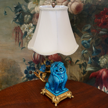 Load image into Gallery viewer, French Chinoiserie Gilt Bronze Lamp Porcelain Foo Dog Turquoise Blue Glaze