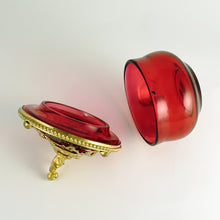Load image into Gallery viewer, Antique French Green Opaline Perfume Bottles Cranberry Glass Box Palais Royal Caddy Vanity Stand Grand Tour Eglomise Portraits