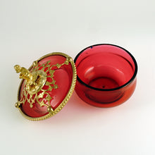 Load image into Gallery viewer, Antique French Green Opaline Perfume Bottles Cranberry Glass Box Palais Royal Caddy Vanity Stand Grand Tour Eglomise Portraits
