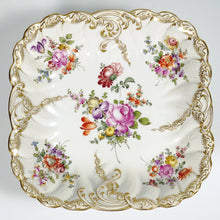 Load image into Gallery viewer, Antique French Sterling Silver & Continental Porcelain Bowl Hand Painted Flowers Gilt Scalloped Rim
